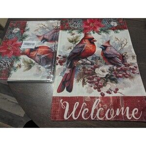 Lot Of 3 Cardinal Garden Flags 12" X 18" Double Sided NEW Pretty Welcome Sign